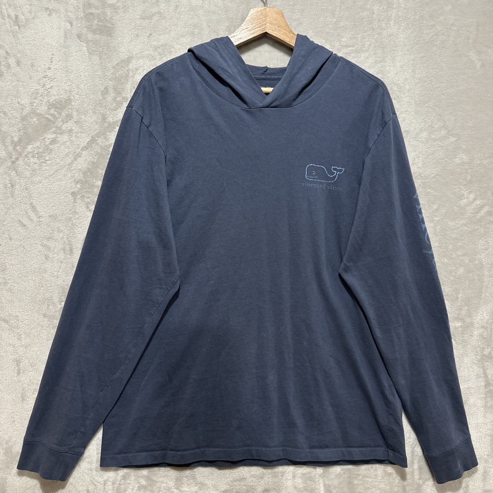 Vineyard Vines Long Sleeve‎ T Shirt Men's Medium Blue Hoodie Whale Logo Print